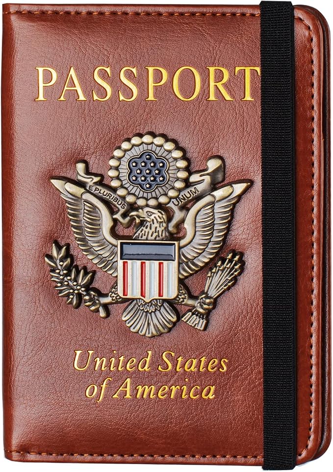 Passport Holder Cover and Card Case Slot Combo RFID Blocking Leather Travel Passport Wallet for Men and Women US Passport Protector Document Organizer,Brown