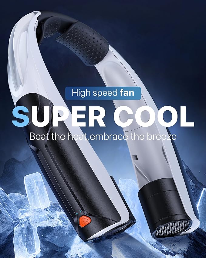 AaoLin Portable Neck Fan with 6000mAh Battery, USB-C Rechargeable, Black Hands-Free Personal Fan 6 Speeds, 6-20Hrs Cooling for Outdoor Sports/Gym/Office, Adjustable 11oz Lightweight, Neck Cooler