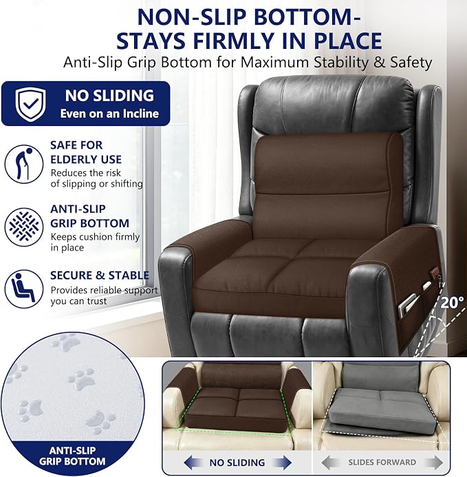 Chair Cushions for Elderly,20x16.5x4.5 Inch Rocking Chair Cushions Indoor,Memory Foam Recliner Cushions for Long Sitting, Sofas & Couches，Outdoor,Office Chair，wheelchair，Meditation and Floor Seating