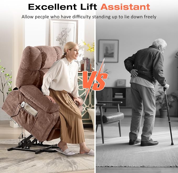 Power Lift Recliner Chair for Elderly with Vibration Massage and Lumbar Heating, Electric Lift Recliner Sofa with USB Charging Port and Side Pocket, Adjustable Lift Chair for Living Room Comfort