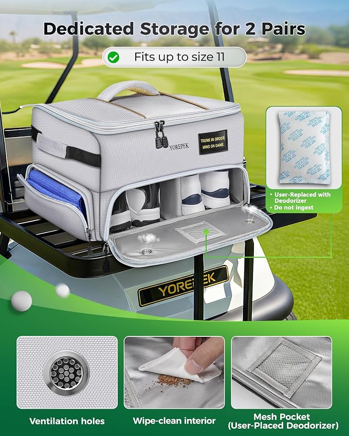 YOREPEK Upgraded Golf Trunk Organizer with Removable Insulated Pouch | Golf Gifts for Men, Golf Organizer with Dust-Proof Protective Layer, Multi-Compartment fit 2 Pairs of Shoes, Golfing Stuff