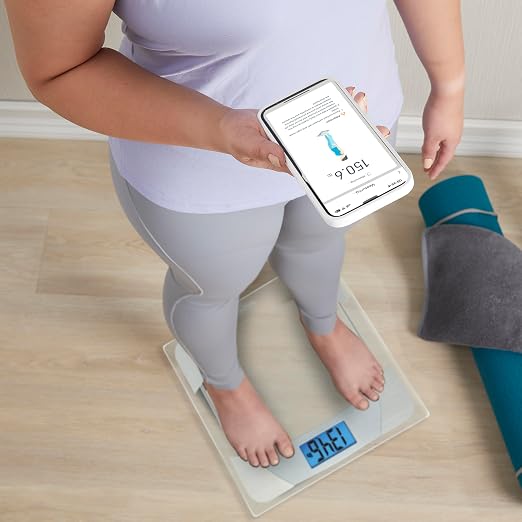 Taylor Digital Scales for Body Weight, 400 LB Capacity, Unique Blue LCD, Stainless Steel Accents, Glass Platform, 12.2 x 12.2 Inches, Clear