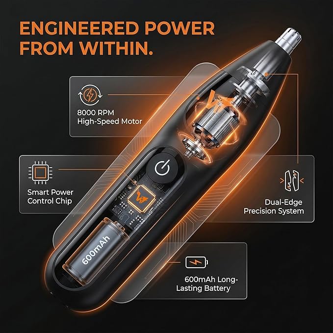Nose Hair Trimmer for Men & Women – Powerful 8000 RPM Motor, Wet/Dry Use, Electric Nose & Ear Hair Clipper with Travel Lock, USB Rechargeable, Portable Grooming Tool