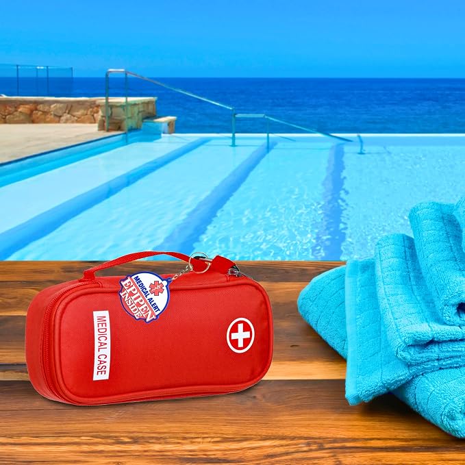 Jayour EpiPen Medical Carrying Case Insulated, Travel Medication Organizer Bag Emergency Medical Pouch, Fits 2 EpiPens, Asthma Inhaler, Anti-Histamine, Auvi-Q, Allergy Medicine Essentials, Red