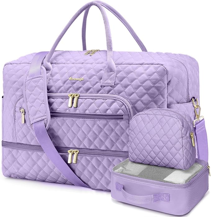 Large Women Travel Duffle Bag, Weekender Bags for Women with Shoe Compartment, Carry on Overnight Bag with Toiletry Bag, Gym Duffel Bag with Wet Pocket, Hospital Bags for Labor and Delivery 3 PCS Set