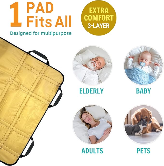 Upgraded 3-Layer Comfort Positioning Bed Pad with Handles Washable Waterproof Transfer Board for Turning Moving Patient Inconvenience Care Transfer Sheet, 48" x 40", Large, Savanna Gold