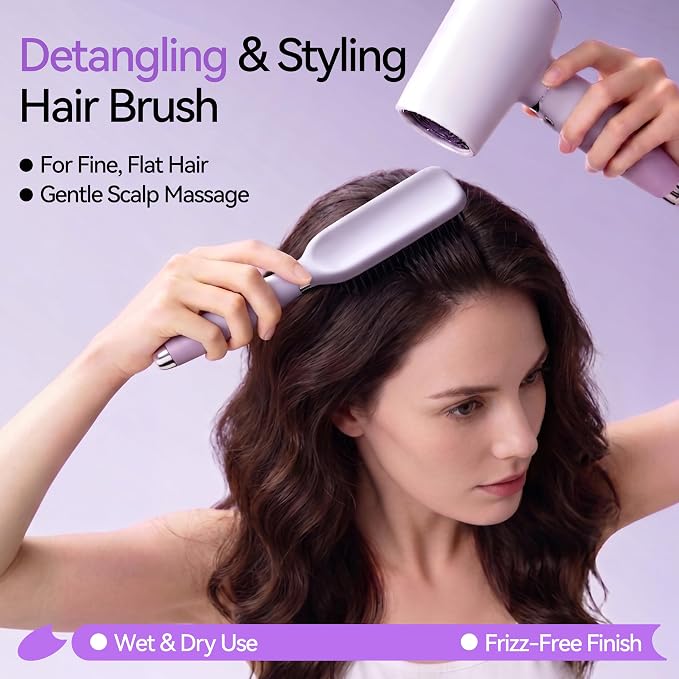 Detangling & Styling Hair Brush for Women Men, Wet& Dry Detangler Hairbrush | Dual-Length Nylon Bristles for Straight to Curly Hair Types, Eliminates Knots & Reduces Breakage, Purple Gradient