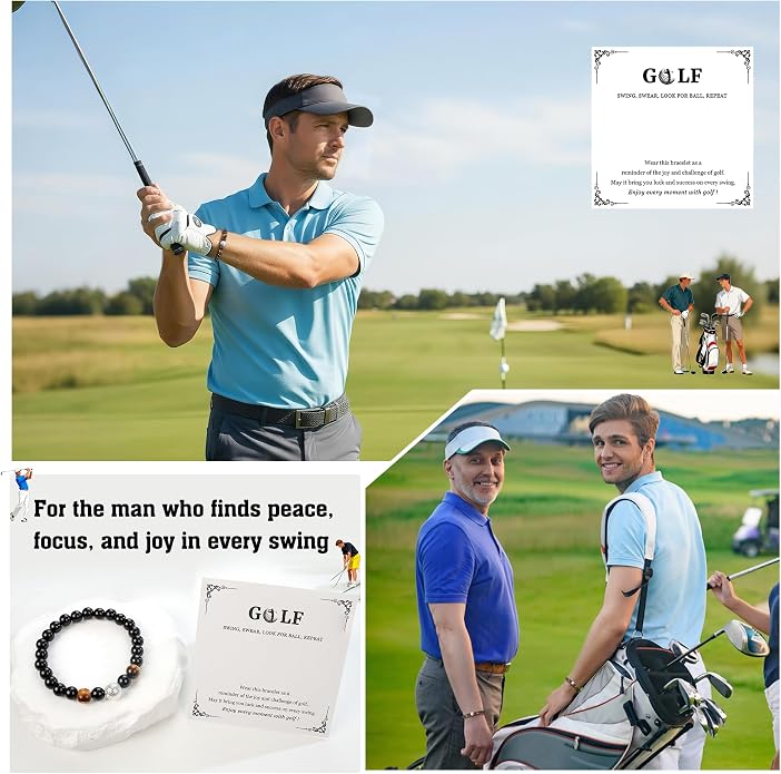 PEALICIOUS Soccer Gifts for Boys Sport Jewelry for Son and Dad | Golf Gifts for Golfers with Natural Stone, Hockey Baseball Bracelet for Boys, Men Soccer Golf Stuff for Team Hockey Bracelet