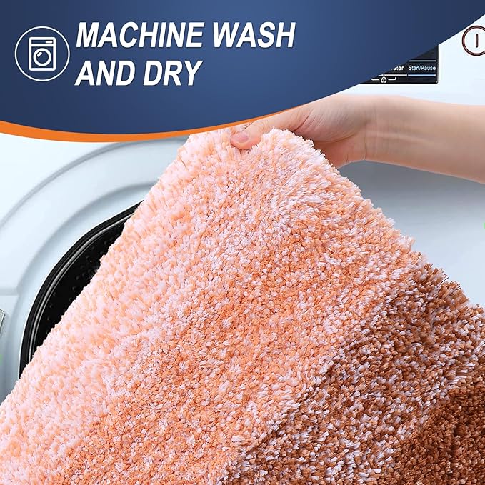 OLANLY Bathroom Rug Set 2 Piece, Soft Absorbent Microfiber Bath Mats and U-Shaped Contour Toilet Rug, Non-Slip, Machine Wash Dry, Plush Shaggy Bath Mats for Bathroom (30"x20"+U24 x20, Orange)