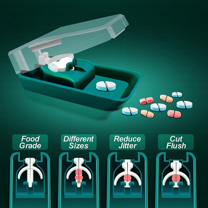 OTICA Pill Cutter and Splitter Daily Usage, Safely Cut Pills and Tablets, Use Our Petent Design Pill Cutter For Precise Separation , Easy Pill Centering Technology, Travel Sized