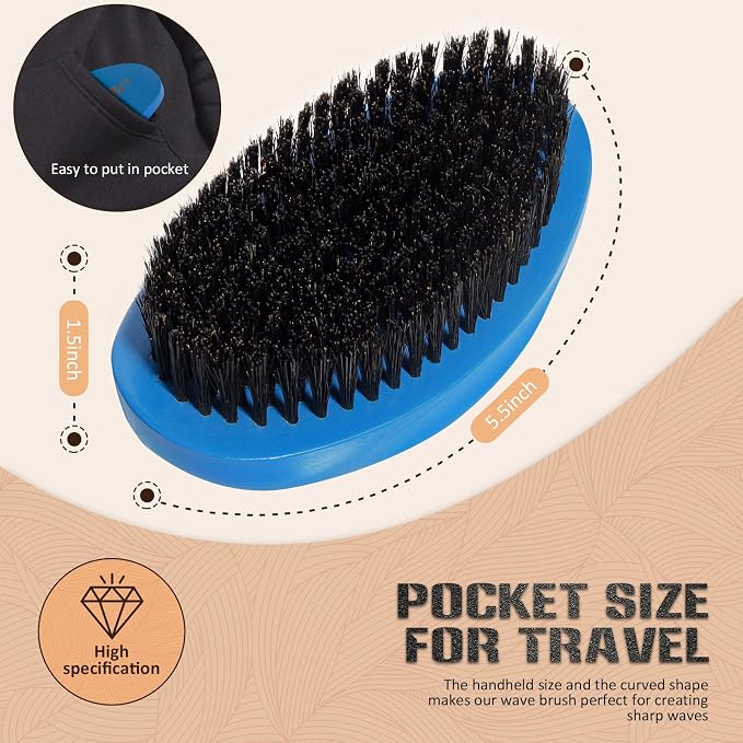 Wave Brush for Men – Medium Hard Boar Bristle Hair Brush for 360 Waves, Wolfing & Daily Grooming – Curved Palm Mens Hair Brush for Thick, Coarse & Curly Hair – Beard Grooming & Hair Styling Brush