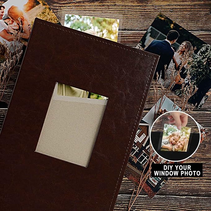 Ywlake Photo Album 4x6 300 Pockets, Leather Photo Albums Holds 300 Horizontal Only Pictures Brown