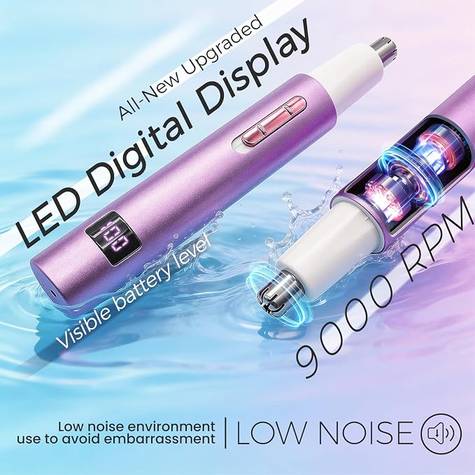 Yunmiss LED Display Eyebrow & Nose Hair Trimmer Clipper for Men Women,2026 Rechargeable 2 in 1 Painless Ear & Facial Hair Trimmer with Powerful Motor and Dual-Edge Blades Easy Cleansing (Purple)