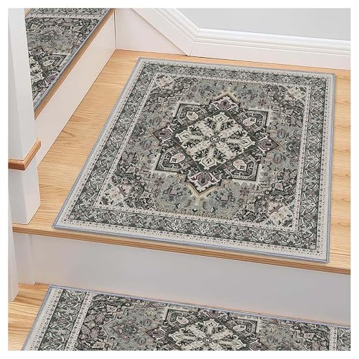 8”x 30” Carpet Stair, Anti-Slip Carpet Treads for Wooden Steps, Self-Adhesive Decorative Stair Runners, Slip-Resistant Treads for Indoor Wooden Staircases (1, Grey, 30X30 inch)
