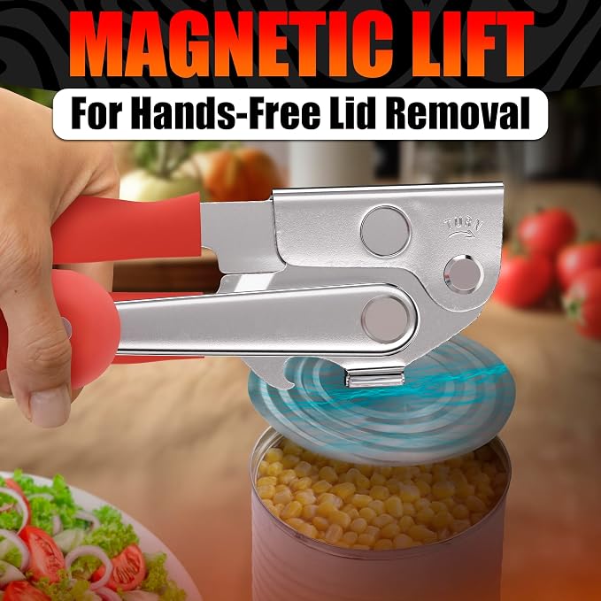 Commercial Can Opener for Large and Small Cans - Manual Stainless Steel Can Opener with Ergonomic Long Handles - 360° Smooth Crank, Non Slip Grip, 2 in 1 Bottle Opener for Home, Cafes and Restaurants