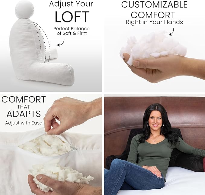 Husband Pillow Aspen Stable Black, Reading Pillow Bed Rest Chair, Two-Sided Reversible Fabric, Large Lounge Cushion Adult Backrest with Arms, Comfy Back Support for Sit Sitting Up, Wash/Remove Cover
