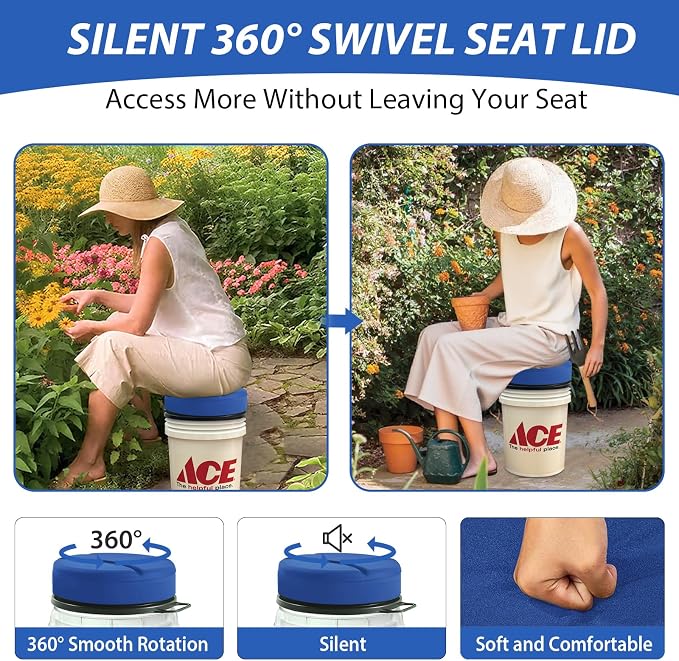 5 Gallon Bucket Seat with 3" Thick Seat Foam Cushion, 360°Swivel Bucket Lid Seat, Waterproof & Silent Bucket Seats for Dove Duck Hunting, Ice Fishing, Baseball, Camping