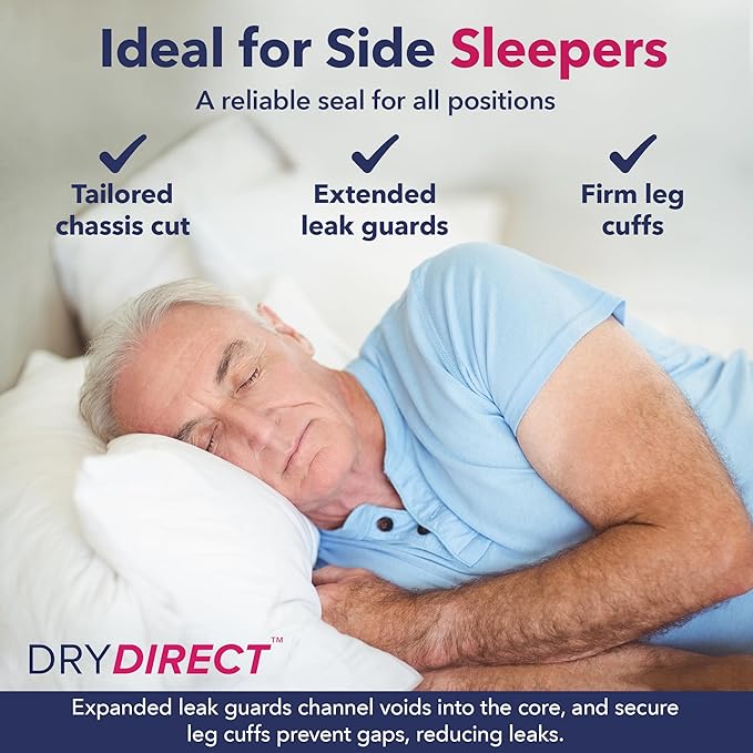 Dry Direct Super Overnight Underwear, Soft Cloth-Like Adult Diapers, Overnight Disposable Incontinence Protection - Large (Pack of 14)