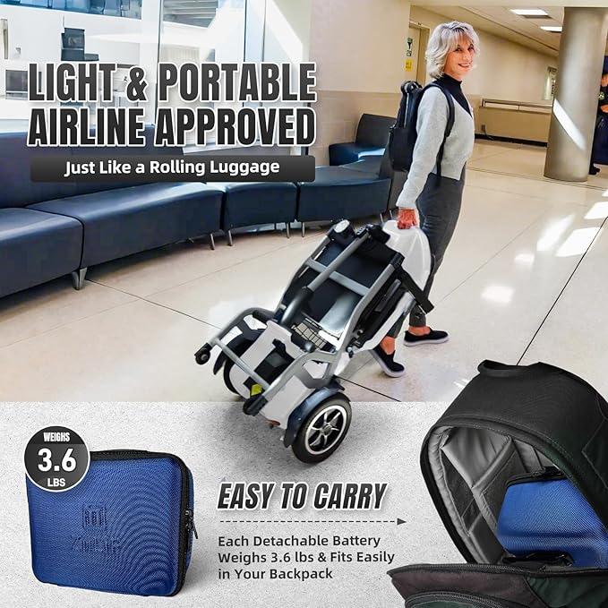 R3b-Mobility Scooters for Seniors Adults Ultra Lightweight 37.5 Ibs Electric Powered Folding 4 Wheel Mobility Scooter with Cup Holder, Compact & Convenient for Travel Airline Approved, White