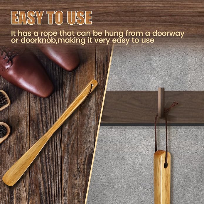ZOMAKE Wooden Shoe Horn Long Handle for Men Women 15.7" 13.8" | Long Shoehorn Boot Horn for Seniors, Sturdy Wooden, Shoes Protection, No Bend Over, Easy Shoe Wear for Home Office Use