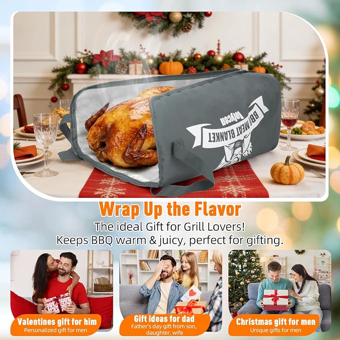 Upgraded BBQ Blanket for Resting Meat -Smoker Accessories Insulated Meat Resting Bag with Wide Mouth for Brisket/Steak/Pork Shoulder/Turkey - BBQ Accessories Grilling Gifts for Men(Gray, 23inch)