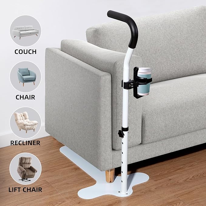 Chair Couch Stand Assist with Cup Holder,Adjustable Height Chair Lift Assist for Elderly,Daily Living Mobility Aid Rail for Couch,Sofa,Chair Mobility Daily Aids for Senior,Disabled,Handicap (white)