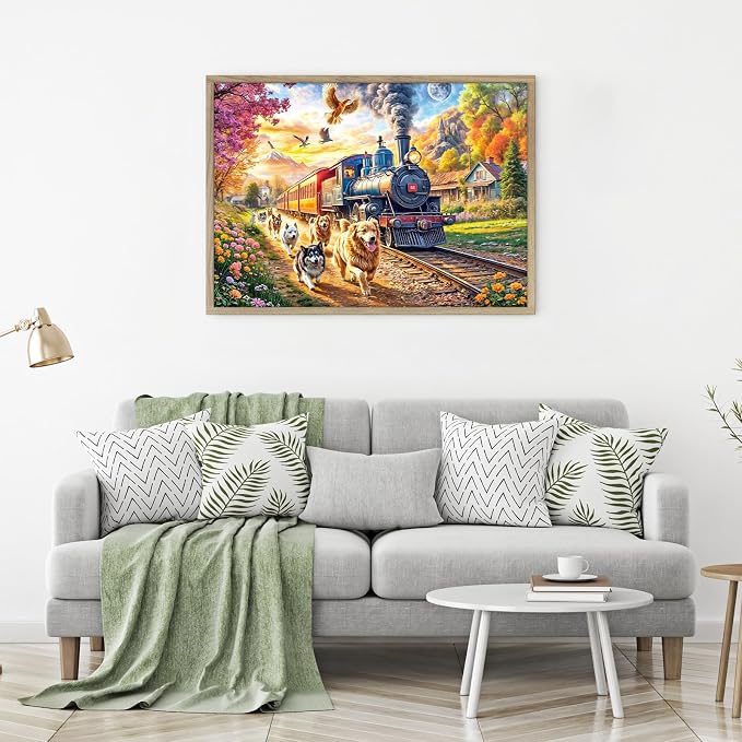 Puzzles for Adults 1000 Pieces,Happy Train Jigsaw Puzzle with 1:1 HD Poster, Perfect Interlocking No Dust, Stress Relief Ideal Gift for Family Games