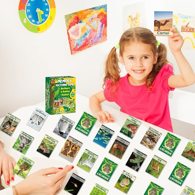 gisgfim 100 PCS Memory Matching Game Adult & Baby Animal Memory Games Educational Matching Game for Kids and Adults A Fun & Fast Animal Memories Games Toddlers Preschool Family Board Gift