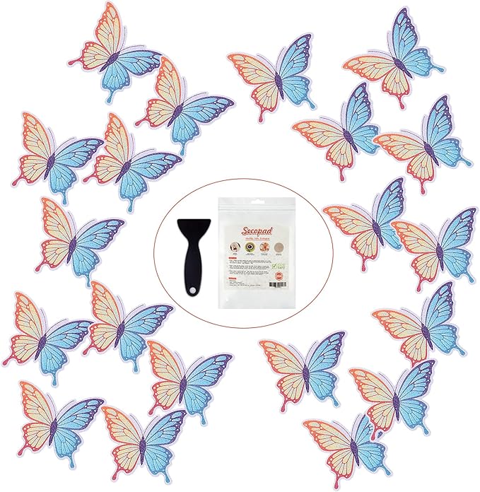 20 PCS Non Slip Bathtub Stickers, Adhesive Butterfly Anti Slip Decal Treads for Shower and Bath Tub with Premium Scraper (PurpleBlue)