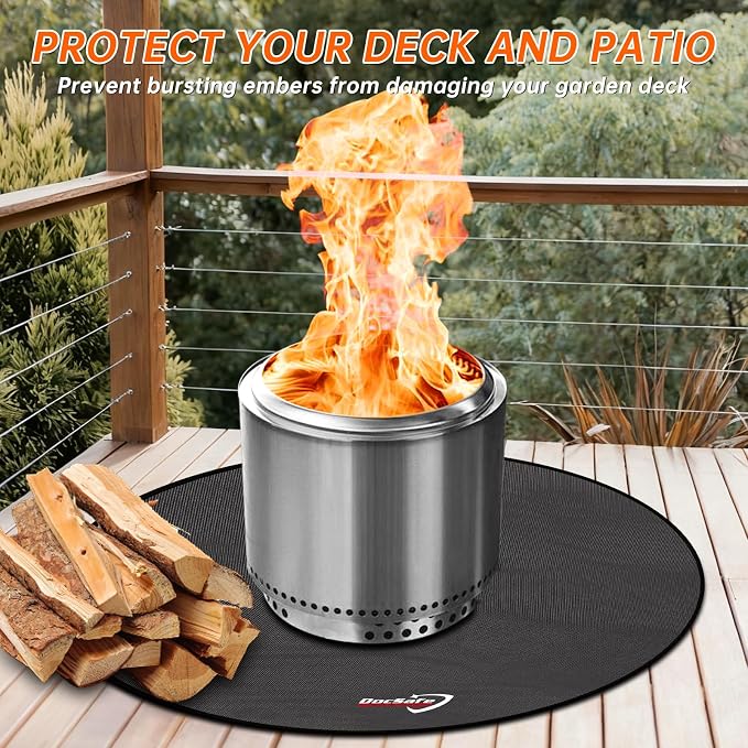 DocSafe 38" Round Fire Pit Mat for Solo Stove Accessories, 4-Layer Fireproof Under Grill Mat Heat Insulated Indoor Fireplace Pad Protector for Decks, Patios,Reusable Oil-Proof and Waterproof, Black