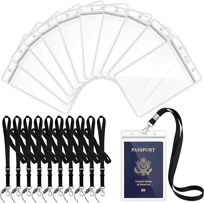 Waterproof Passport Holder Pouch Ticket Holder Travel Wallet with Resealable Pockets Adjustable Lanyard for Men Women