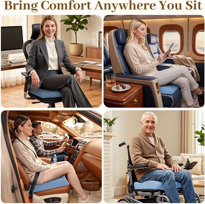 TranquilRelax XL Memory Foam Seat Cushion for Office Chair, 3.35-Inch, Light Blue