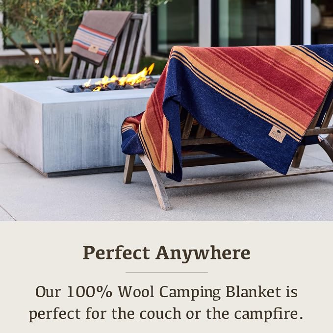 Chubbuck 100% Wool Blanket Camping (60" x 84") - Large Warm Blankets for Camping, Emergency, Outdoor Concerts and Home Use - Reversible, Fire Retardant Blanket, Soft Warm Blankets for Winter (Sunset)