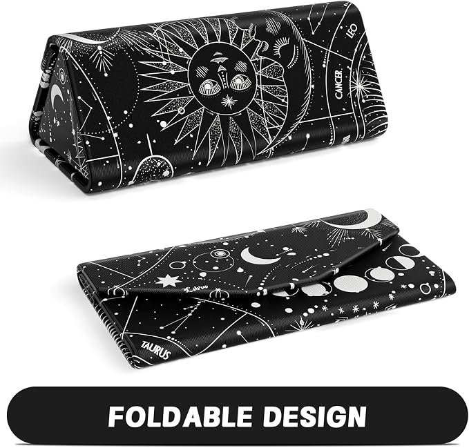 Sunglasses Case, Foldable Glasses Case, Magnetic PU Leather Hard Shell Folding Eyeglass Holder Box, Collapsible Unisex