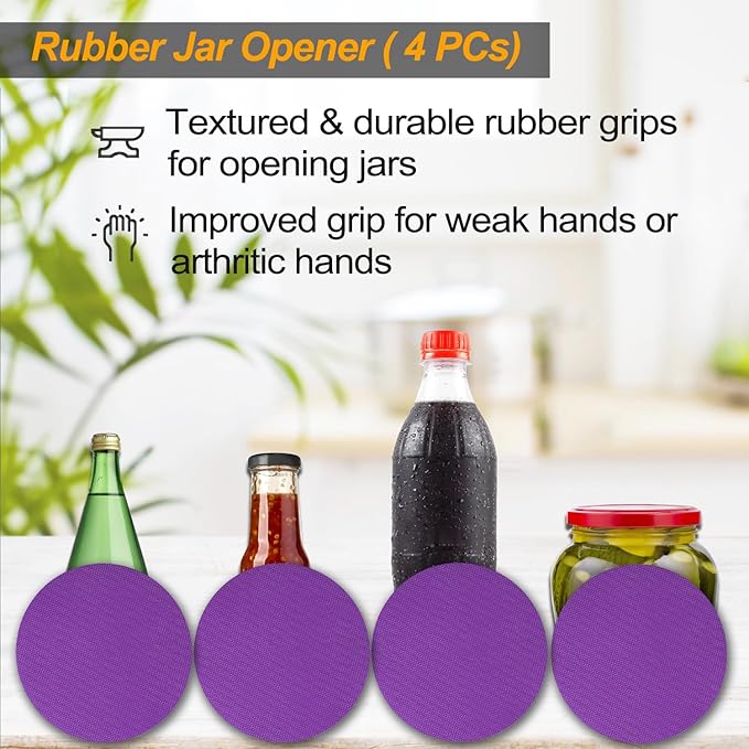 Magnetic Jar Opener Gripper, Jar Openers Top Rated For Seniors Weak Hands, Bottle Opener Built-In, 2-IN-1 Jar & Bottle Opener x 1, Rubber Jar Openers Gripper x 4