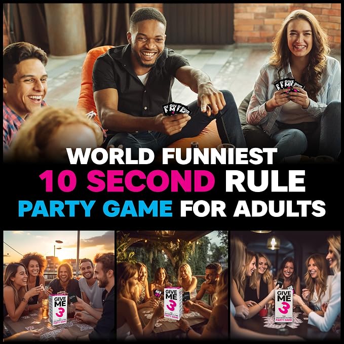 SAVANA GIVE ME 3 - Fast Paced and Hilarious 10 Second Rule Adult Party Games | 2+ Players | Card Game for Adults | Travel Game | Board Game for Parties and Game Nights
