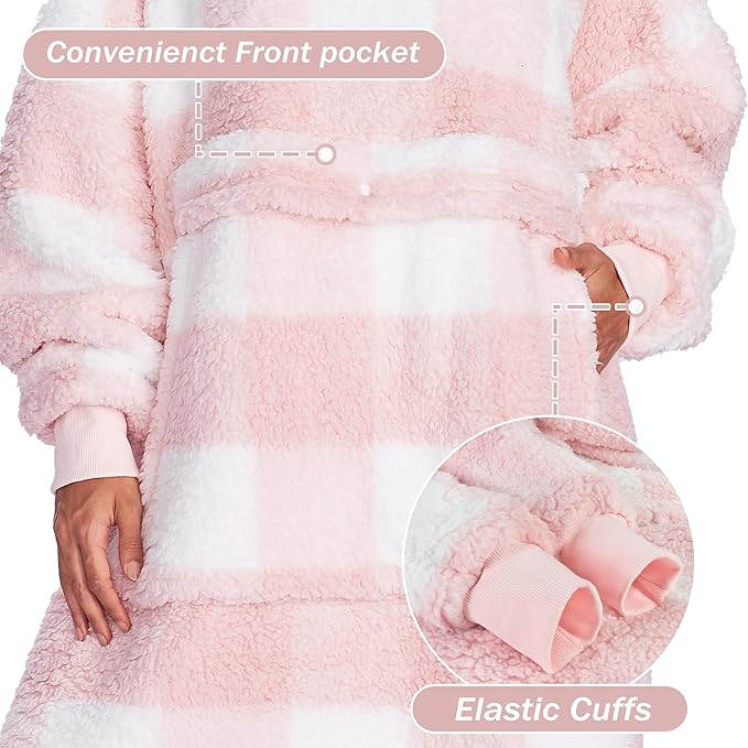 Catalonia Oversized Blanket Hoodie Sweatshirt, Wearable Sherpa Lounging Pullover for Adults Women Men