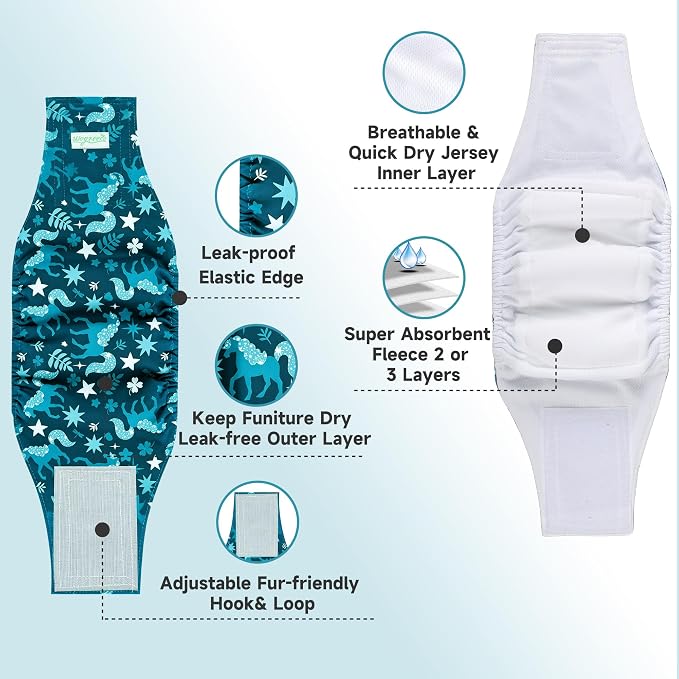 wegreeco Washable Male Dog Diapers (Pack of 3) - Washable Male Dog Belly Wrap (Mustang, X-Large)