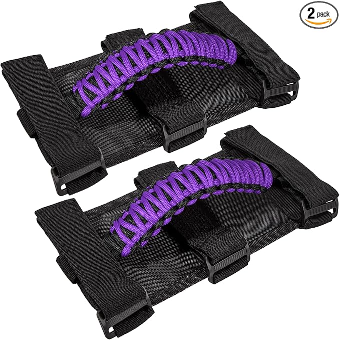 Roll Bar Grab Handles Grip Handle for Jeep Wrangler JK JKU JL JLU TJ YJ Sports Sahara Freedom Rubicon Unlimited Gladiator JT 1955-2023 UTV ATV Accessories Premium 550 Paracord (Purple 2 Pack)