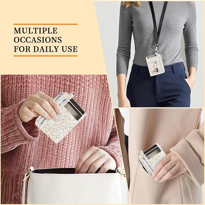 Hancynir White Floral Small Wallet Women Credit Card Holder, RFID Slim | Zipper Keychain Wallet, Travel Coin Front Pocket, Ladies Women Gifts, Thin Minimalist Card Case, 6 Card Slots, PU Leather