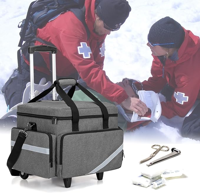 Trunab Rolling Medical Bag with Detachable Trolley, Nurse Responder Case | 15.6" laptop sleeve, Removable Dividers, Empty Bag for EMT/EMS/Doctors/Nurses