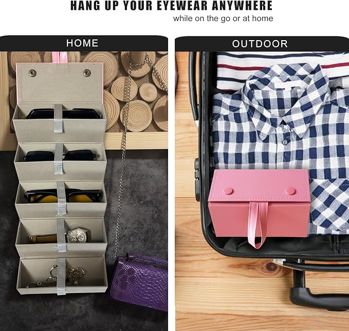 Longjet Sunglasses Organizer Travel Glasses Case 5 Slots Multiple Pairs Eyeglasses Storage Box Hanging Eyewear Holder