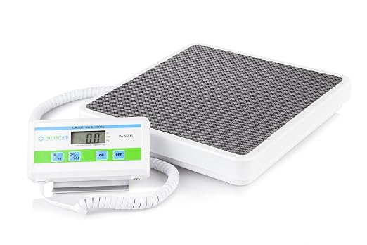Medical Grade Floor Scale - Portable - Easy to Read Digital Display - Heavy Duty - Home, Hospital & Physician Use - Pound & Kilogram Settings - 12" x 12.5" Platform - 550 lb Limit by Patient Aid