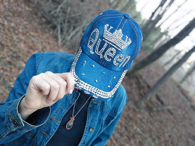 Popfizzy Bedazzled Hat for Women, Rhinestone Denim Hat, Fun Adult Bling Hats, Birthday Gifts for Women, Adjustable, One Size