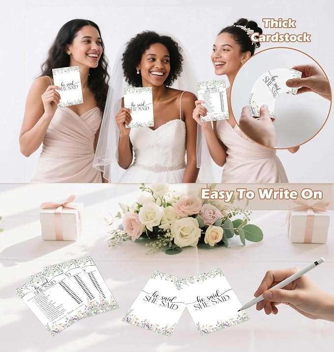 Wildflower Bridal Shower Games, Boho Flowers He Said She Said Game for 30 Guests with Game Cards, Bridal Shower Decor, Wedding Decorations Supplies (28)