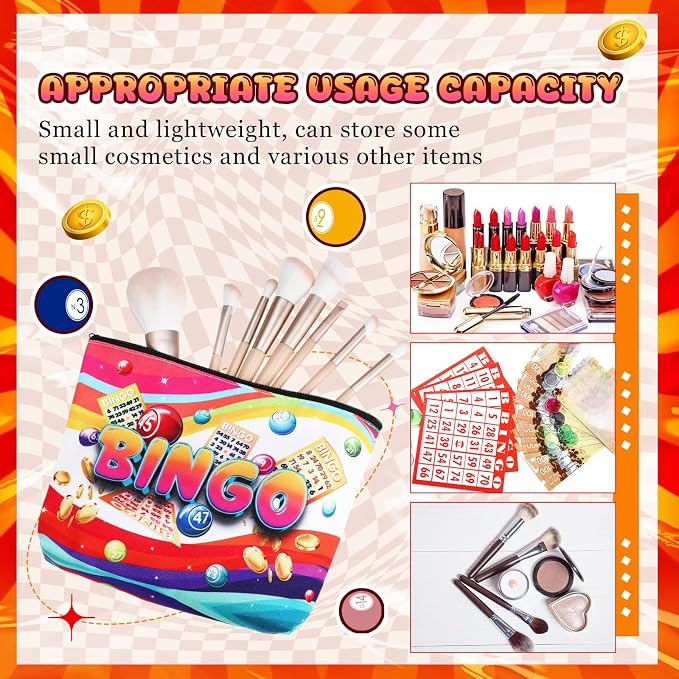 12 Pcs Bingo Gifts Makeup Bags Bingo Game Lover Gifts Travel Zipper Pouch for Seniors Mom Grandma Women Players