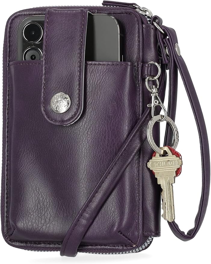 Mundi Jacqui RFID Crossbody Wallet for Women, Vegan Leather Small Travel Handbag with Phone Holder, Compact Organizer with Card Slots and Removable Strap, Vacation Purse in (Purple)