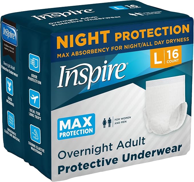 Inspire Adult Diapers Women or Men - MAX Absorbency | Our Most Absorbent and Dry, Incontinence Underwear for Women or Men | Leak Proof Diaper Overnight or Daytime for Heavy