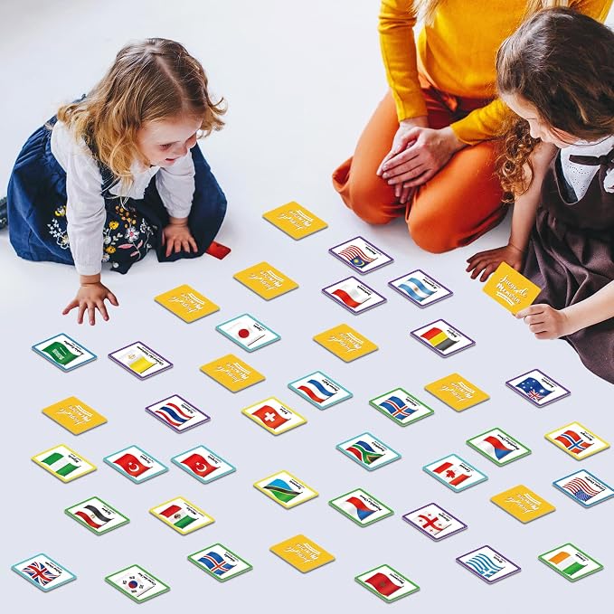 gisgfim 100 PCS Juego de Memoria de Banderas del Mundo en español para niños y adultos Flags of the World Memory Matching Games in Spanish Educational Matching Game Fun Fast Memory Game Gift Learning