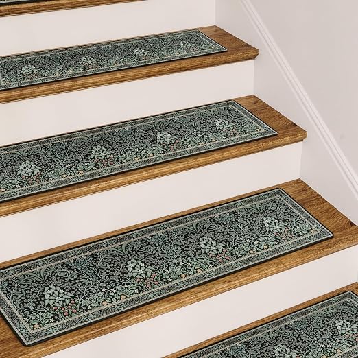 OJIA Stair Treads Non-Slip Stair Runner for Wooden Steps 4PCS 30"x8" Black | Indoor Floral Carpet Stair Treads Stair Mats Staircase Step Treads for Kids, Elders and Dogs, Stair Covers, Black